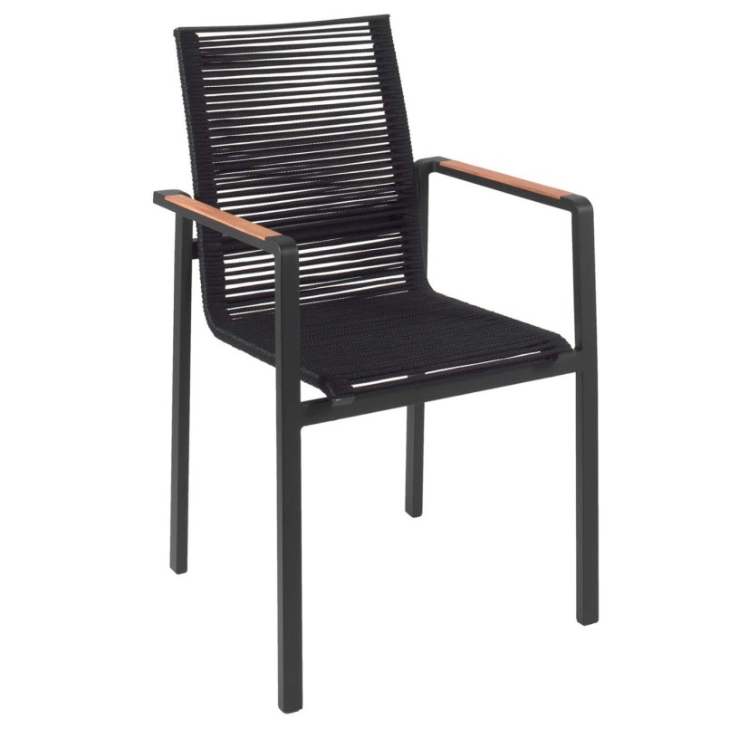Chaise de jardin noire avec accoudoirs en teck - Aruba - Gescova