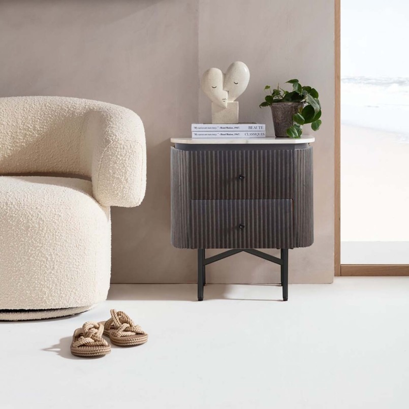 Black wood and white marble bedside table - Glenn - Kare Design