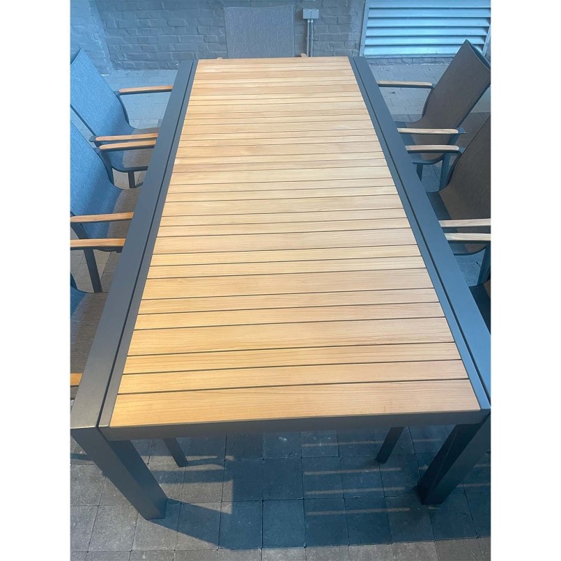 Table à rallonge en alu gris et teck - Porto - Gescova