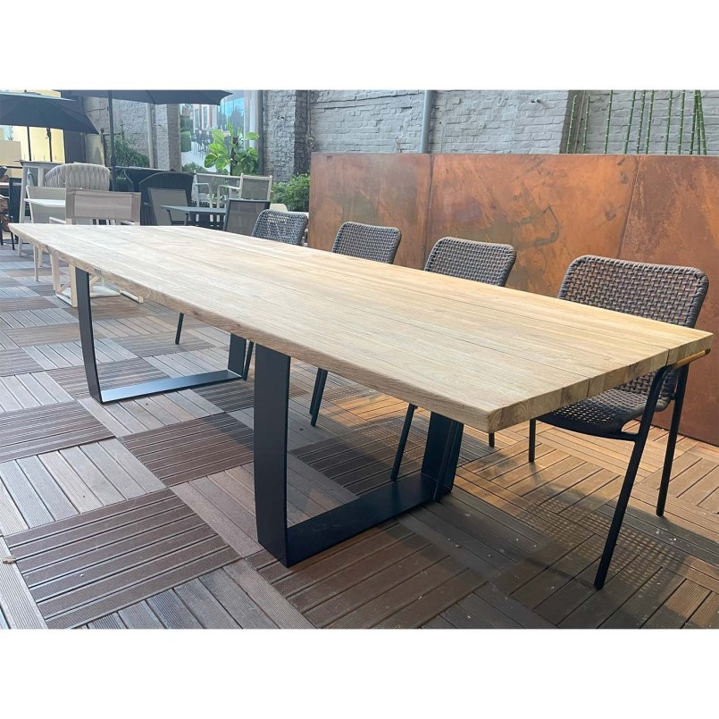 Garden table in steel and reclaimed teak - Fanny - Gescova