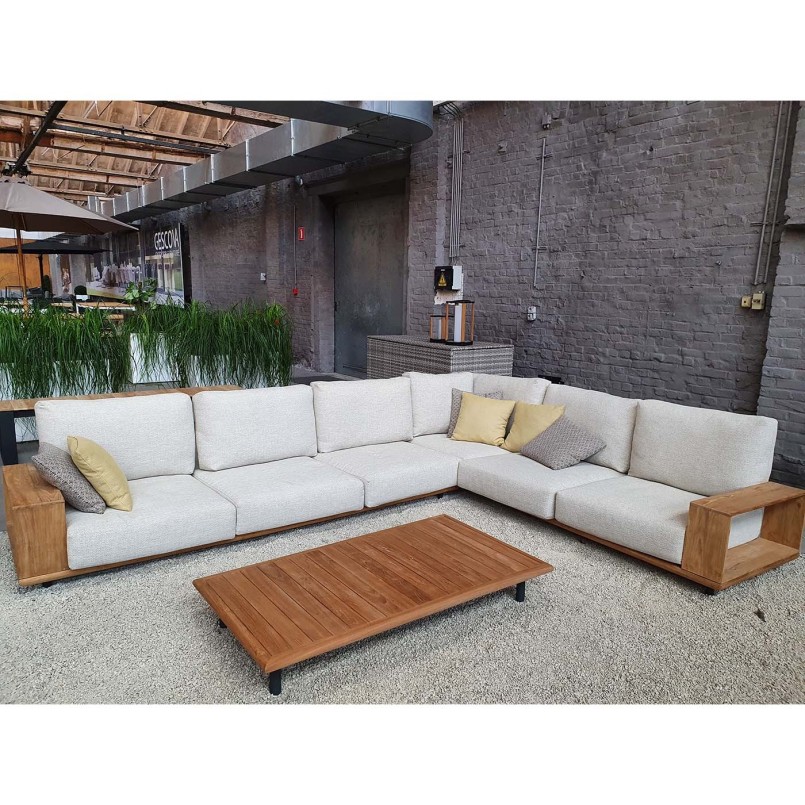 Canapé d'angle beige et table basse de jardin en teck - Faro - Gescova