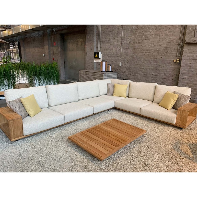 Canapé d'angle beige et table basse de jardin en teck - Faro - Gescova