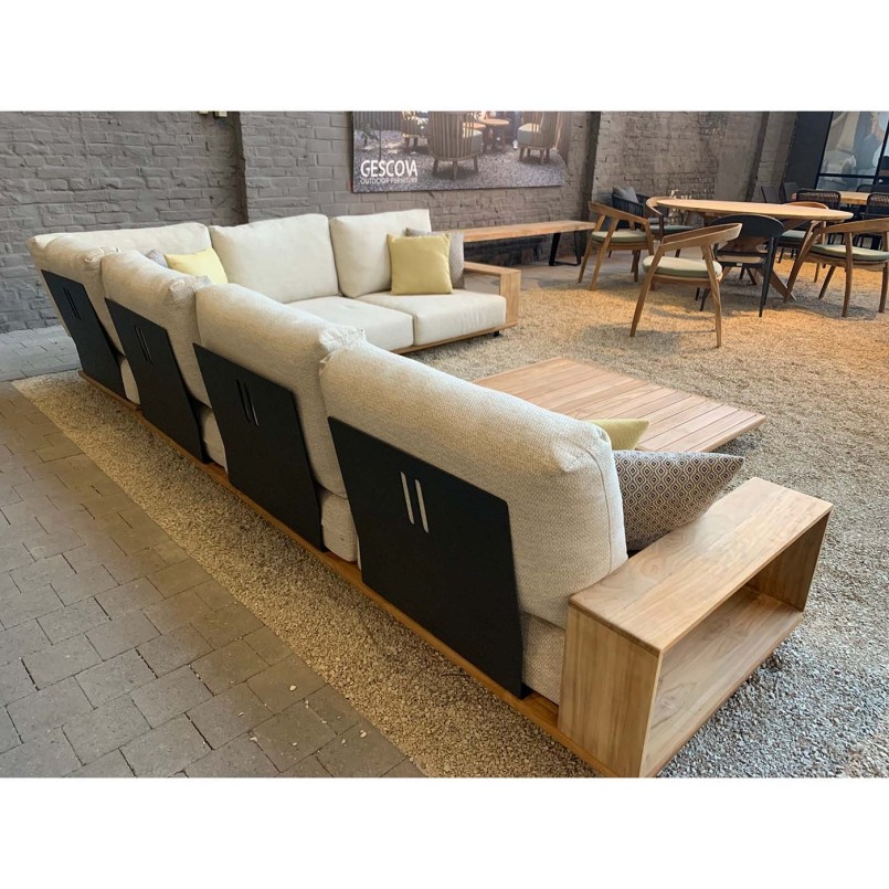 Canapé d'angle beige et table basse de jardin en teck - Faro - Gescova