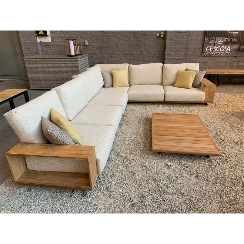 Canapé d'angle beige et table basse de jardin en teck - Faro - Gescova