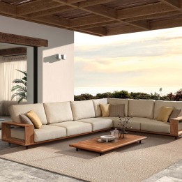 Canapé d'angle beige et table basse de jardin en teck - Faro - Gescova