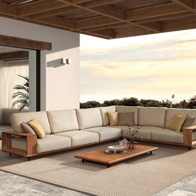 Canapé d'angle beige et table basse de jardin en teck - Faro - Gescova