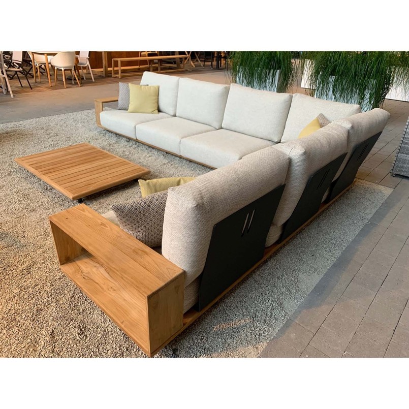 Canapé d'angle beige et table basse de jardin en teck - Faro - Gescova