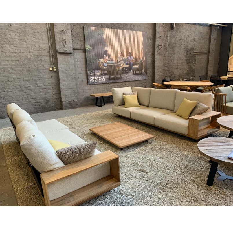 Canapé d'angle beige et table basse de jardin en teck - Faro - Gescova