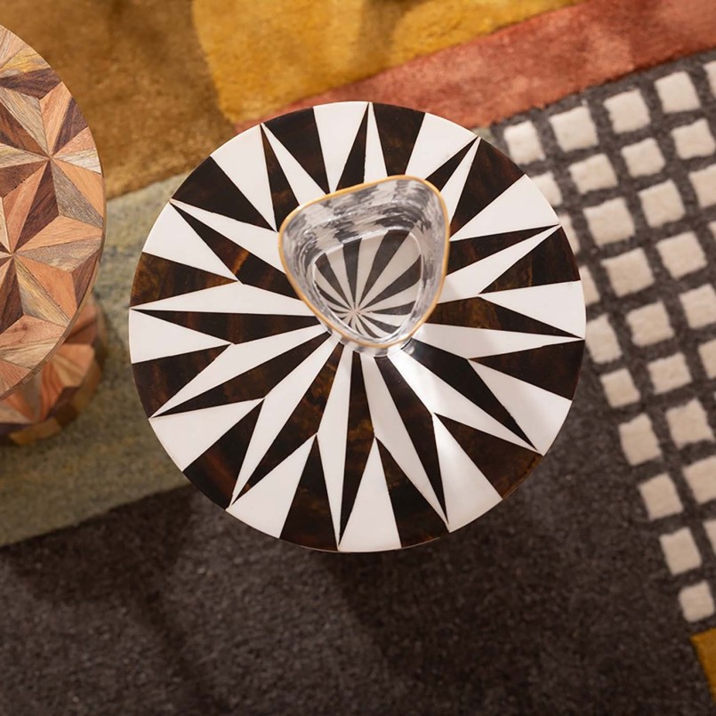 Brown and white round side table - Domero Star - Kare Design
