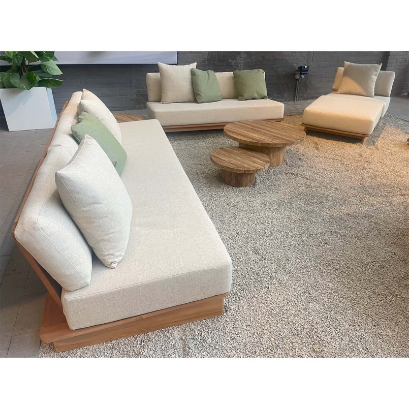Canapé de jardin en tissu beige et teck - Djerba - Gescova