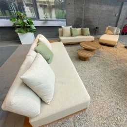 Garden sofa in beige fabric and teak - Djerba - Gescova