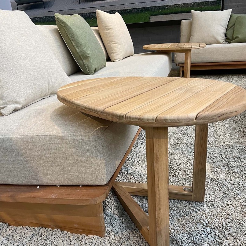 Canapé de jardin en tissu beige et teck - Djerba - Gescova