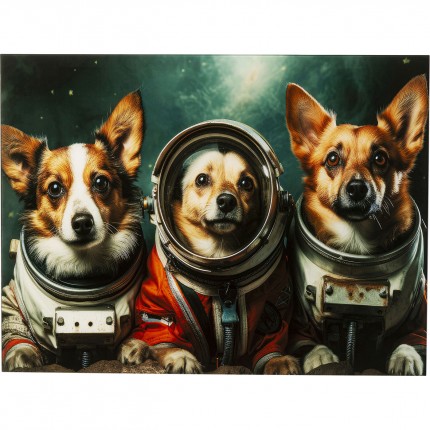 Tableau en verre chiens astronautes 80x60cm Kare Design