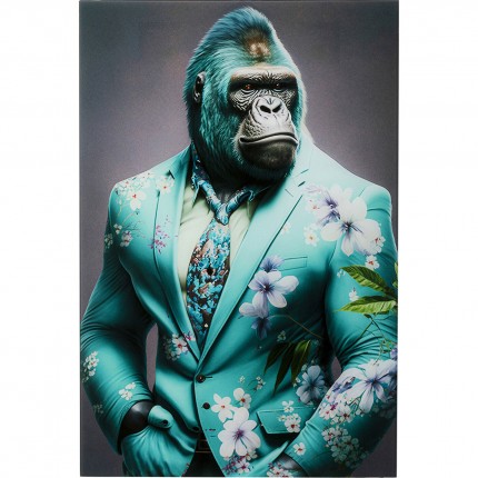 Tableau en verre gorille costume bleu 60x90cm Kare Design