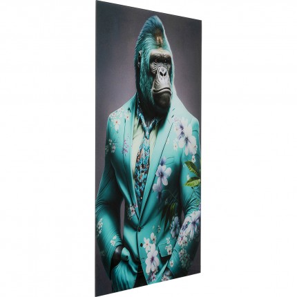 Tableau en verre gorille costume bleu 60x90cm Kare Design