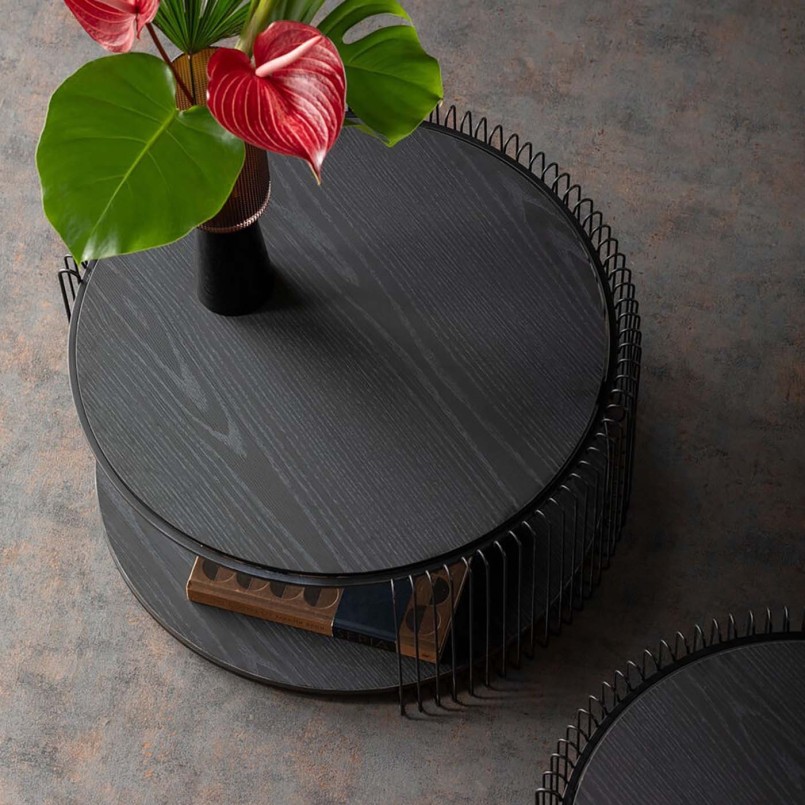 Tables basses noires en bois et acier - Wire Double - Kare Design