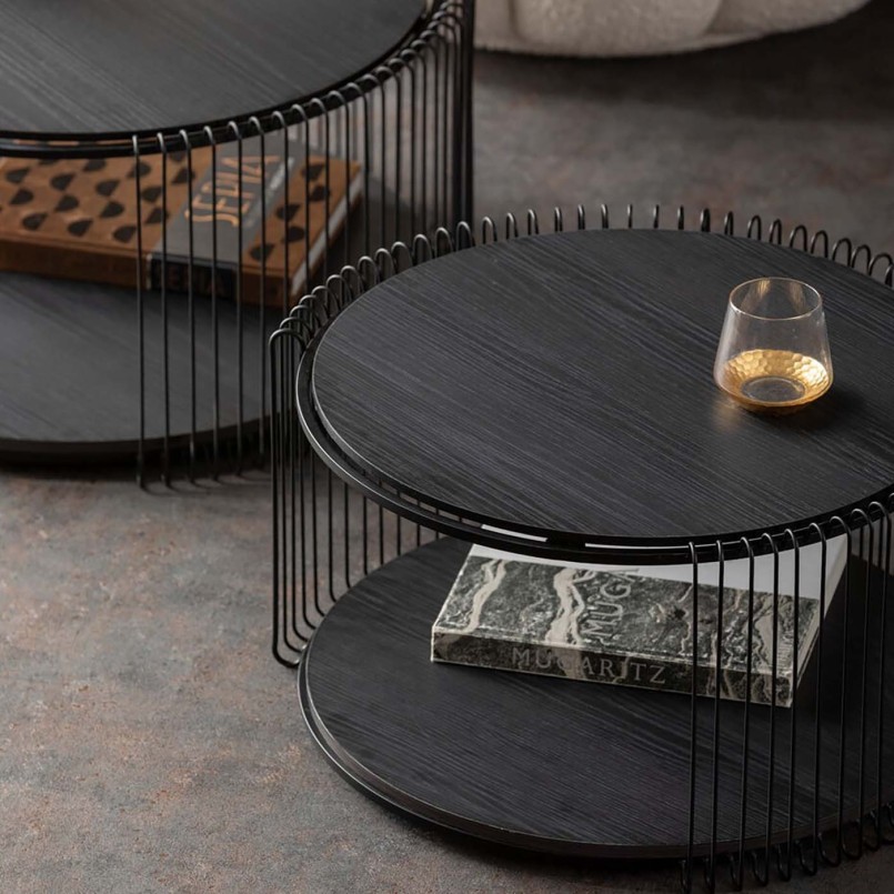 Tables basses noires en bois et acier - Wire Double - Kare Design
