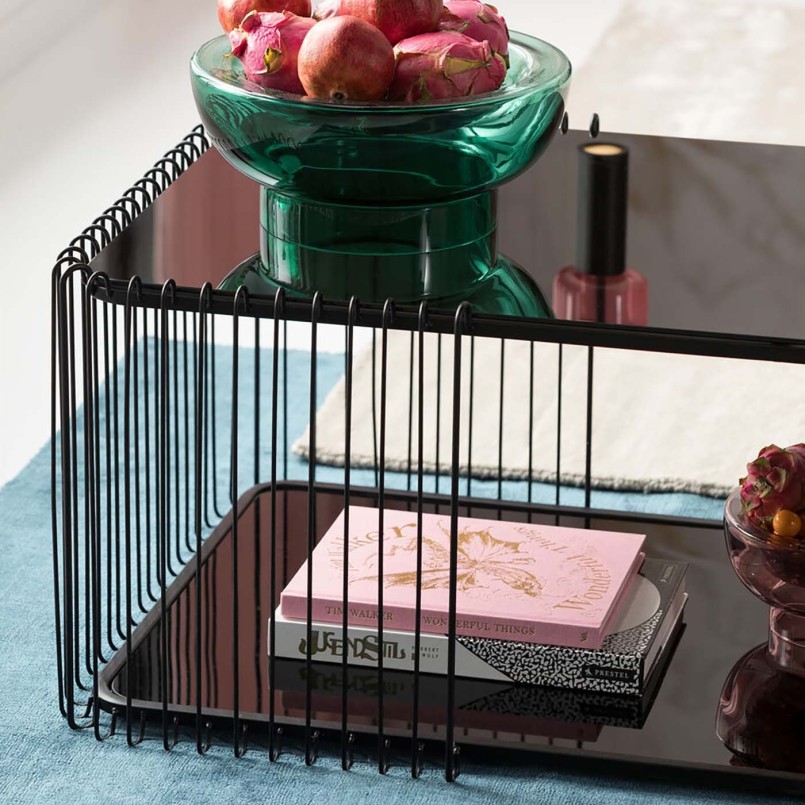 Table basse en acier et verre noirs - Wire Double - Kare Design