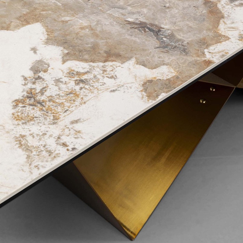 Table à rallonge en grès et acier doré - Connesso - Kare Design