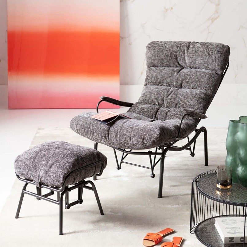 Fauteuil et repose-pieds gris à balancement - Vienna - Kare Design