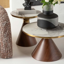 Table basse ronde en céramique blanc et effet bois - Cono - Kare Design