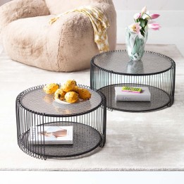 Tables basses noires en verre texturé - Wire Double Bubble - Kare Design