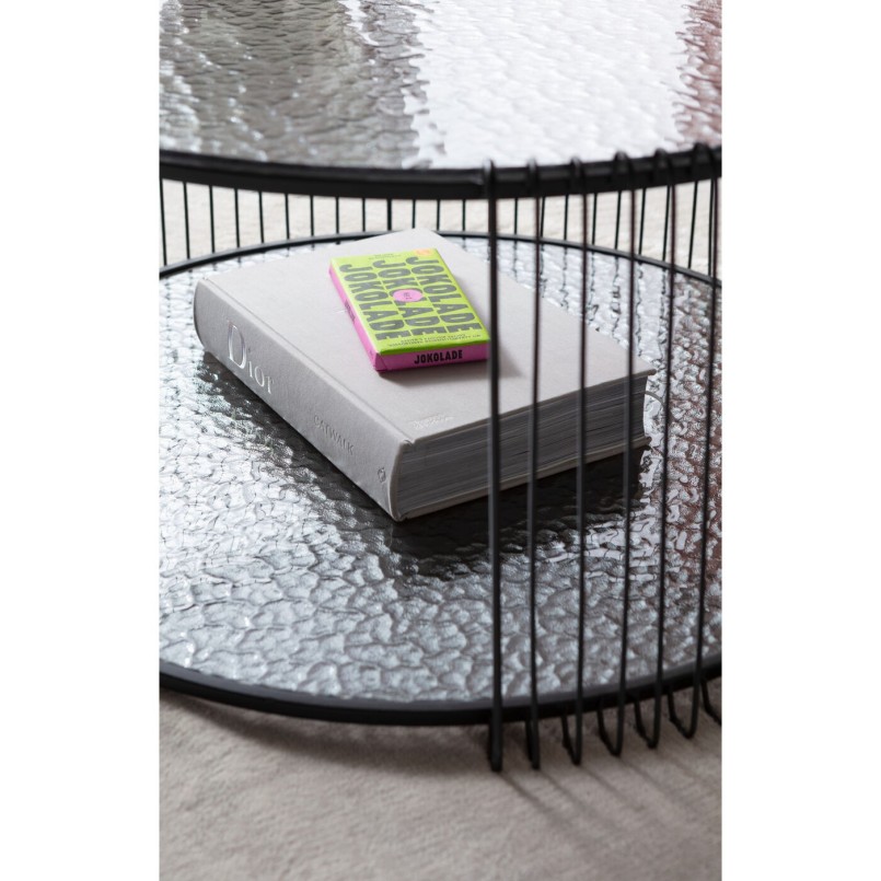 Black coffee tables set of 2 in textured glass - Wire Double Bubble - Kare Design