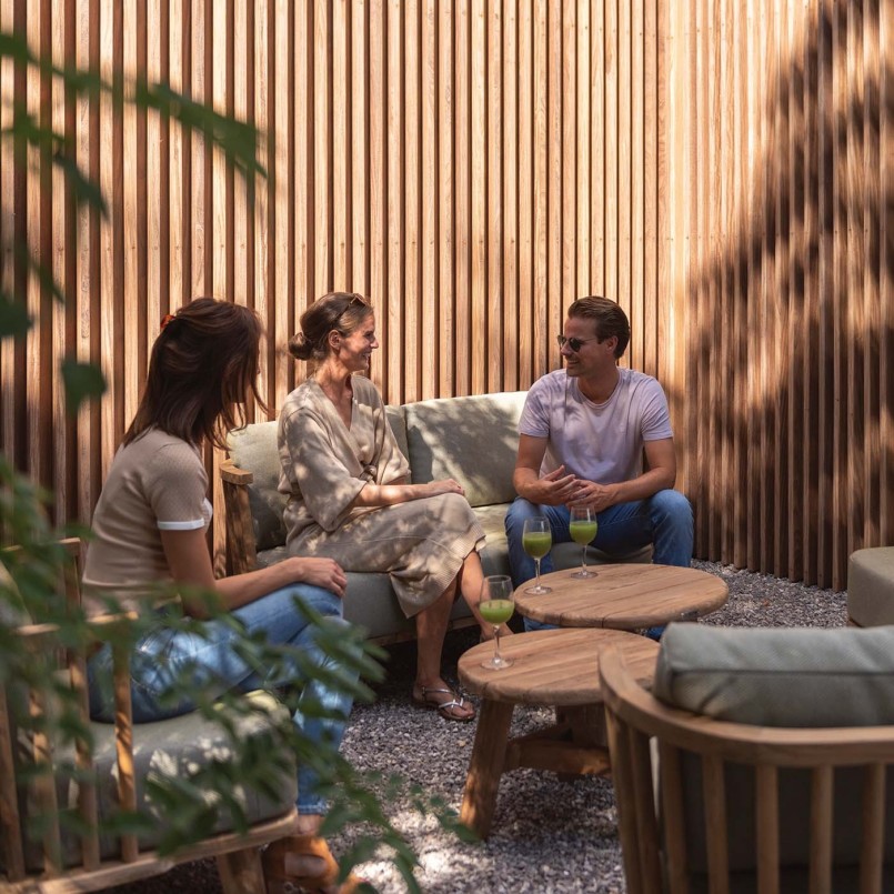 Table basse de jardin ronde en teck recyclé - Ferdi - Gescova