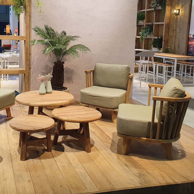 Table basse de jardin ronde en teck recyclé - Ferdi - Gescova
