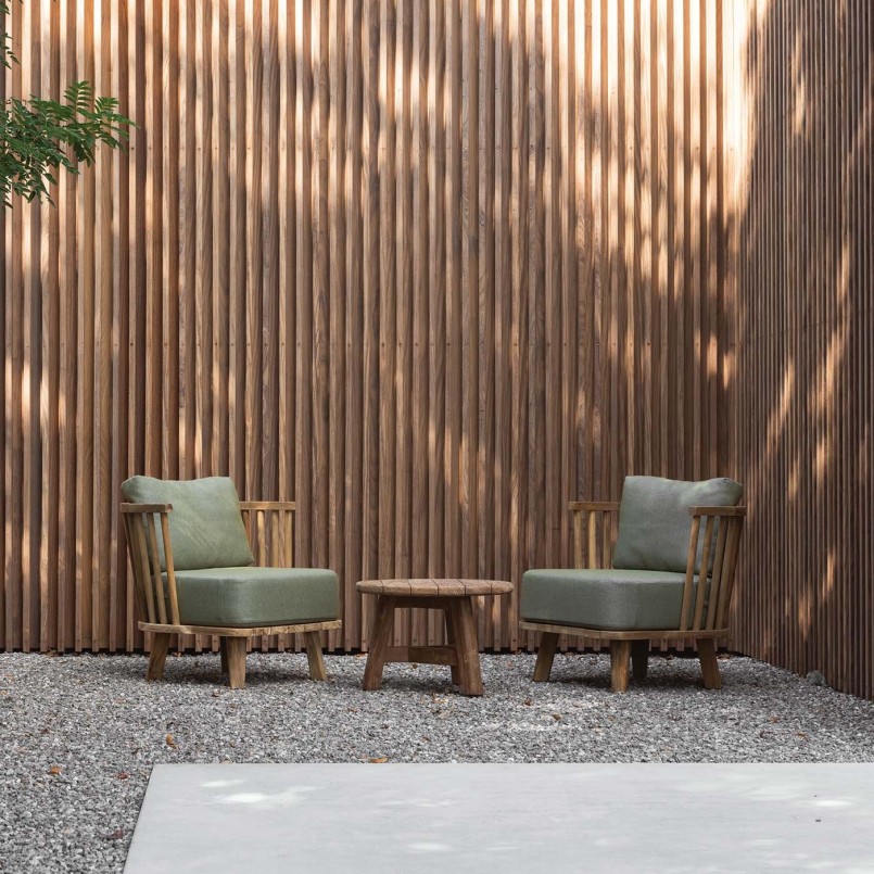 Fauteuil de jardin vert en teck recyclé - Casablanca - Gescova
