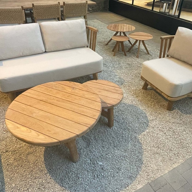 Round garden coffee table in reclaimed teak - Ferdi - Gescova