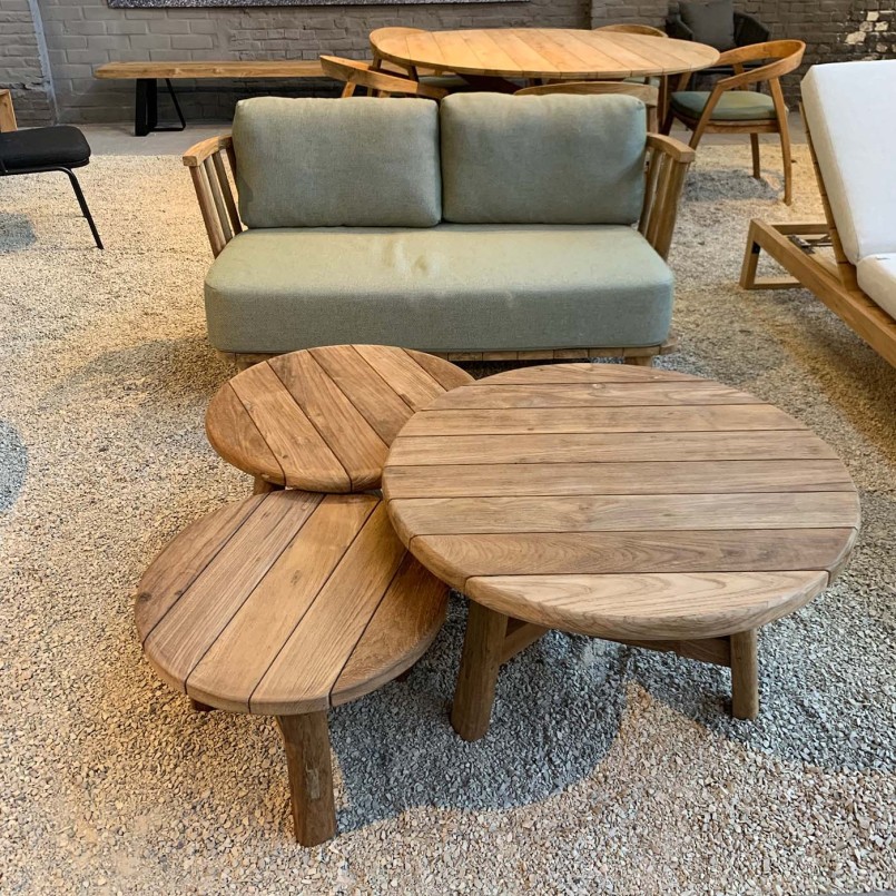 Round garden coffee table in reclaimed teak - Ferdi - Gescova