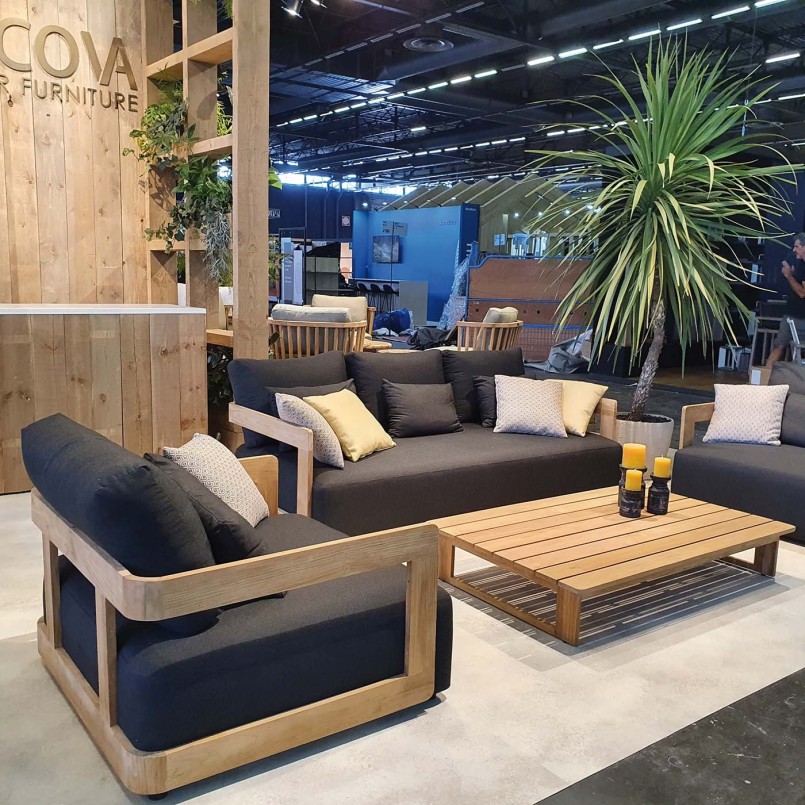 Dark grey garden armchair in teak and agora - Rafa - Gescova