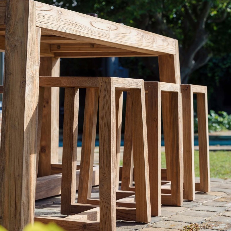 Tabouret de bar de jardin en teck recyclé - Hermosa - Gescova
