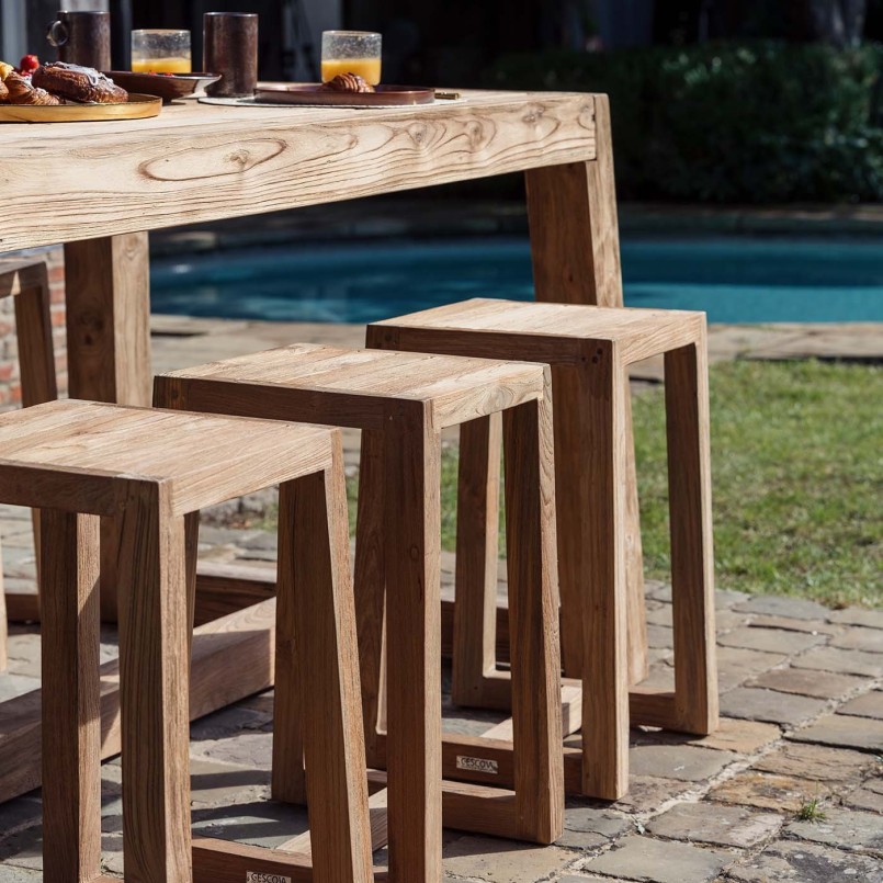 Tabouret de bar de jardin en teck recyclé - Hermosa - Gescova