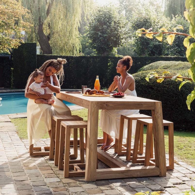 Table de bar de jardin en teck recyclé - Hermosa - Gescova