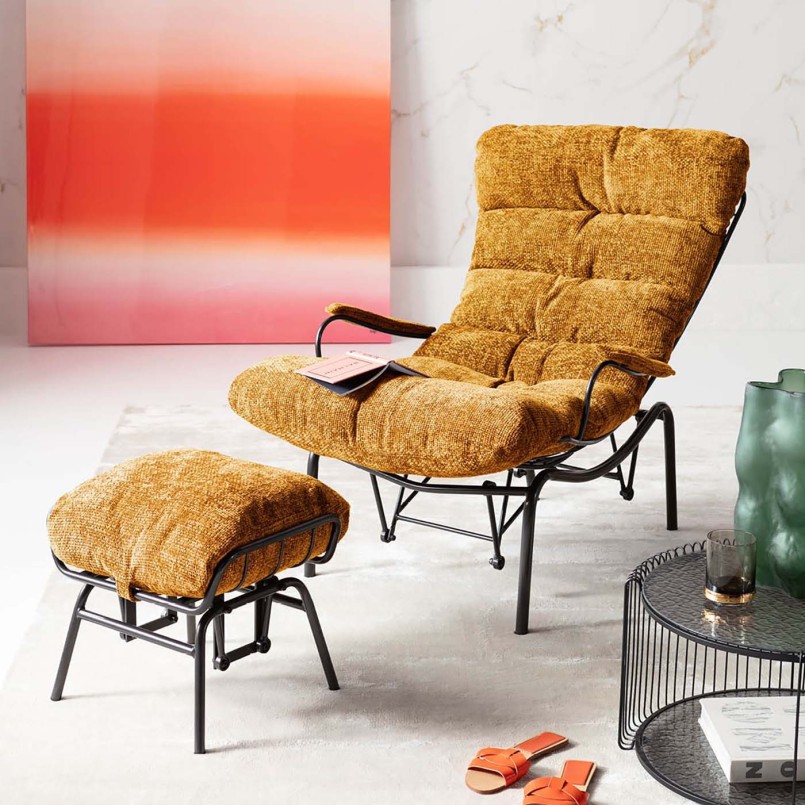 Fauteuil et repose-pieds jaune à balancement - Vienna - Kare Design