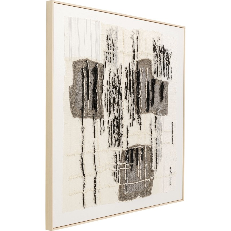 Square textured abstract painting in grey, black and beige - Cucito - Kare Design