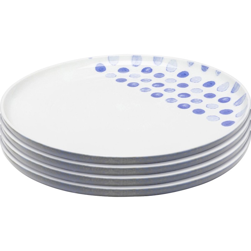 Stoneware plates white with blue dots set of 4 - Partitio Dots - Kare Design