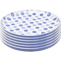 White stoneware plates with blue dots, set of 6 - Partitio Dots - Kare Design