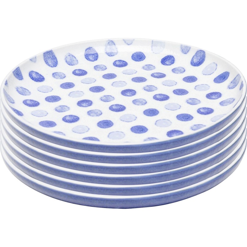 White stoneware plates with blue dots, set of 6 - Partitio Dots - Kare Design