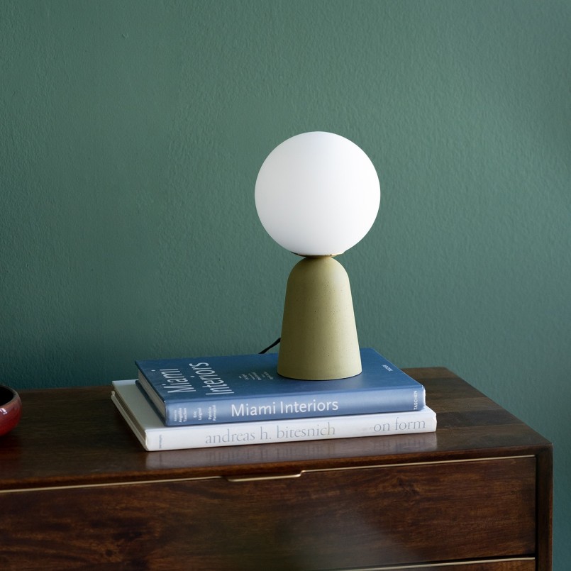 Lampe en verre blanc et ciment vert - Bollie - Kare Design