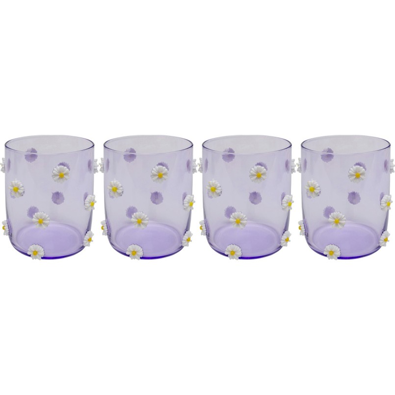 Purple water glasses with embossed flowers - Party Flowers - Kare Design