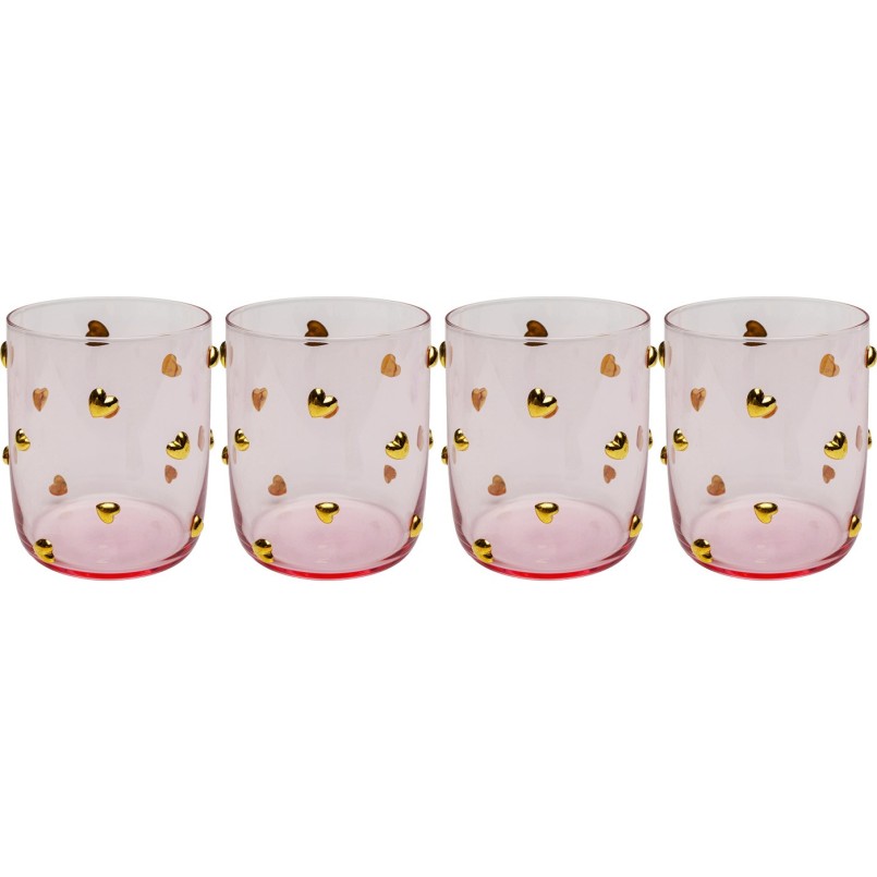 Verres à eau roses cœurs dorés - Party Hearts - Kare Design