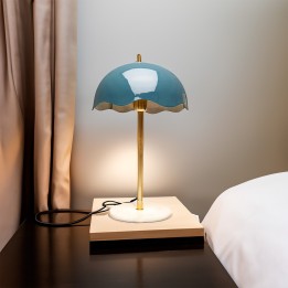 Lampe rétro acier bleu et marbre blanc - Lia - Kare Design