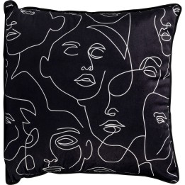 Coussin visages abstraits blancs sur fond noir - Kare Design