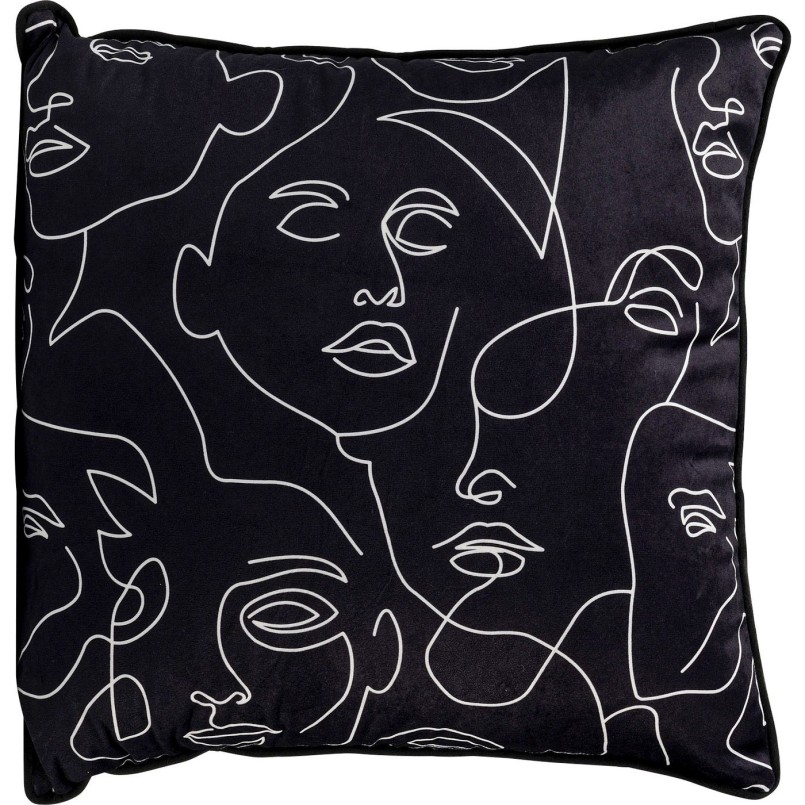 Coussin visages abstraits blancs sur fond noir - Kare Design