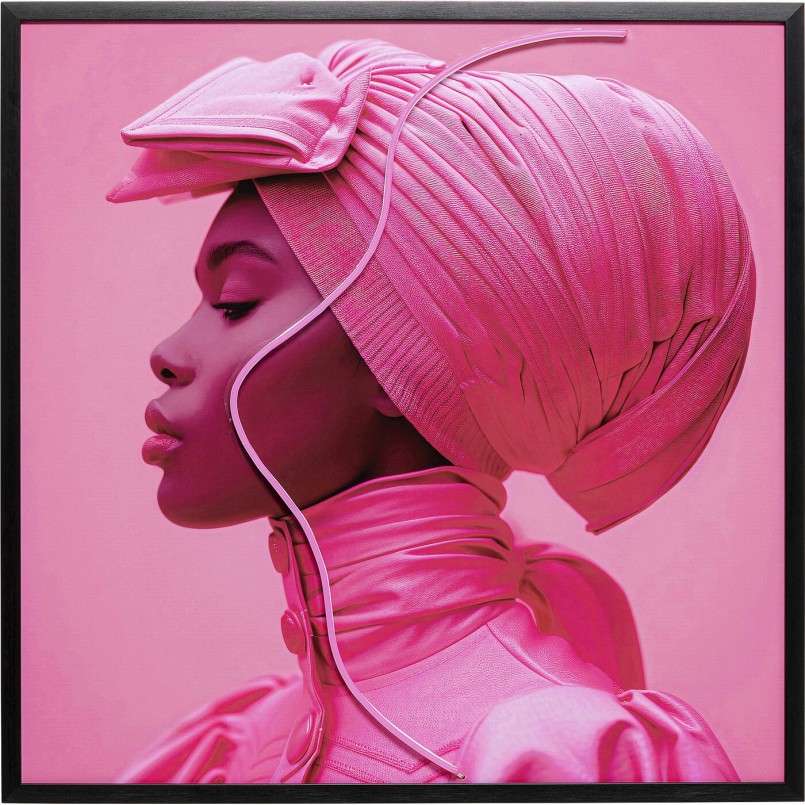 Tableau encadré Pink Woman LED 80x80cm