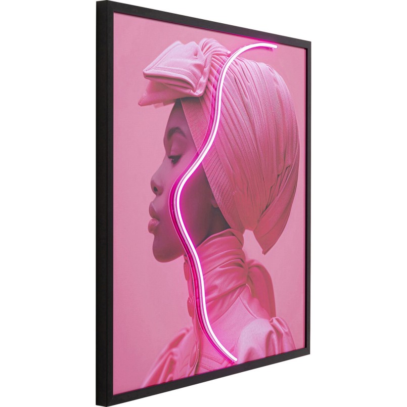 Tableau encadré Pink Woman LED 80x80cm