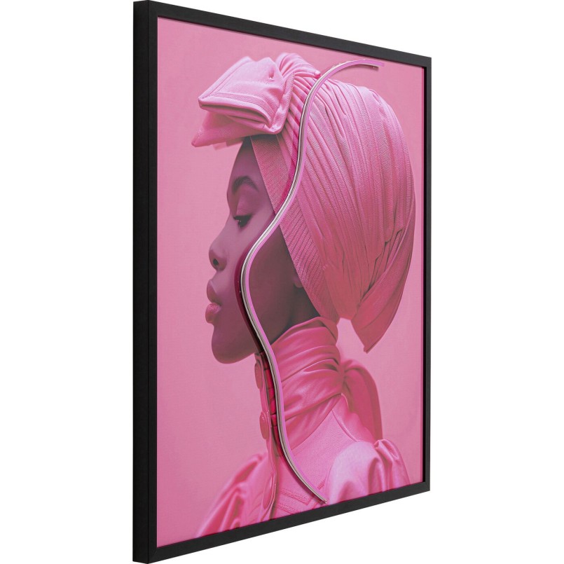 Tableau encadré Pink Woman LED 80x80cm